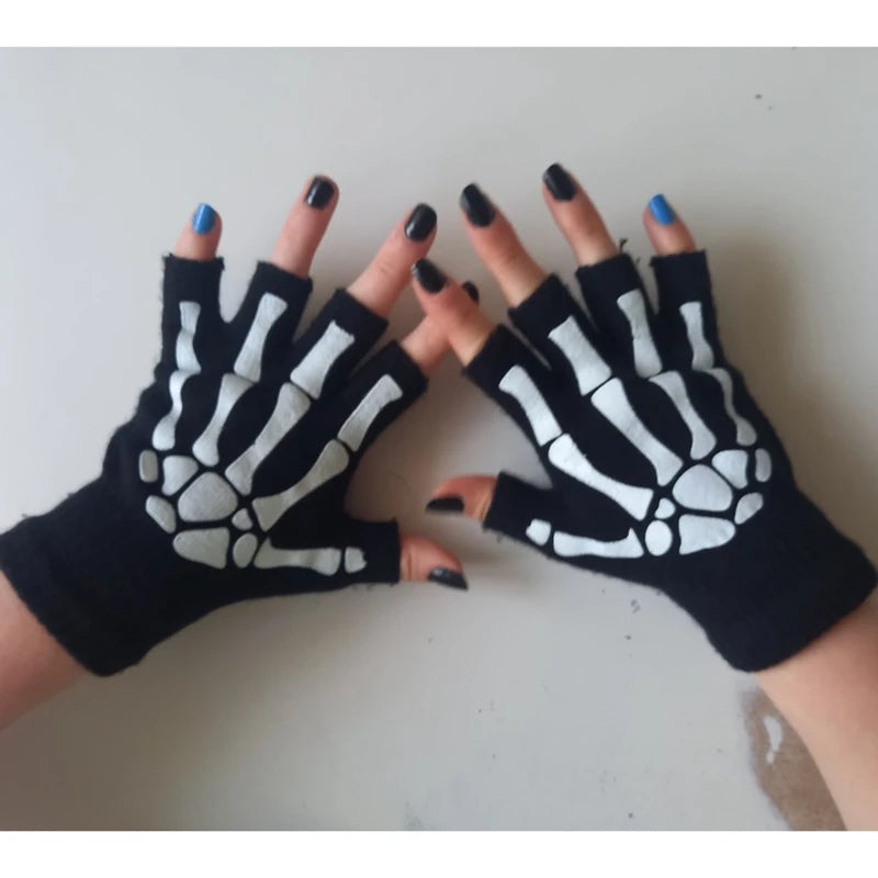 Skeleton Skull Half Finger Gloves (Glow In The Dark)