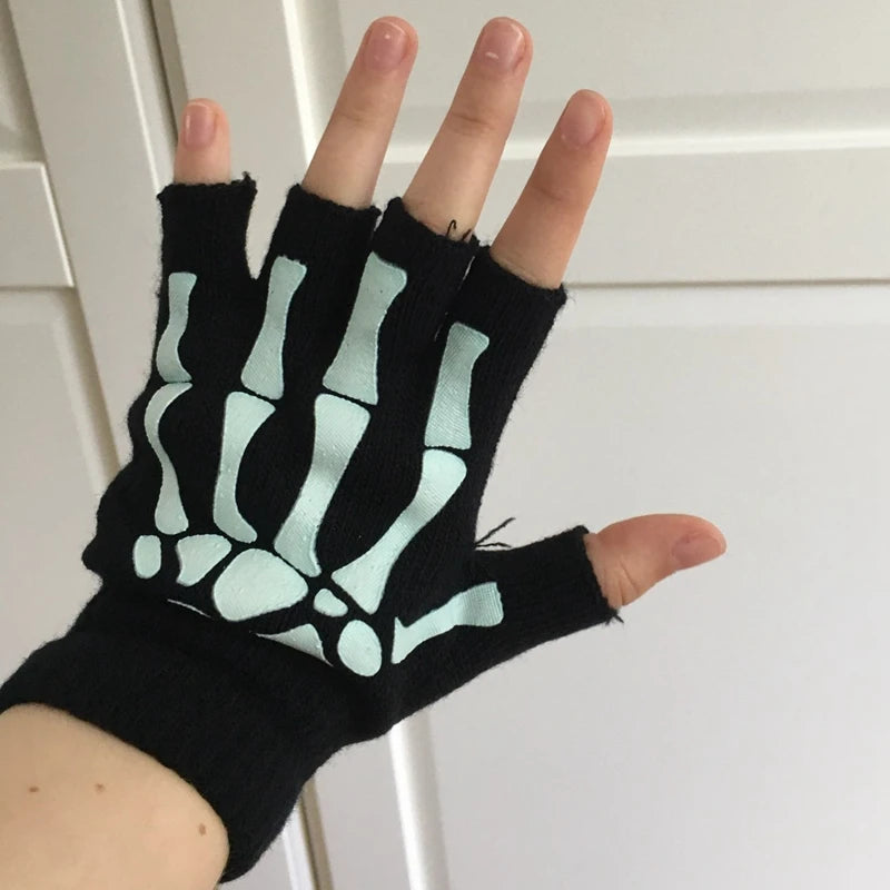 Skeleton Skull Half Finger Gloves (Glow In The Dark)