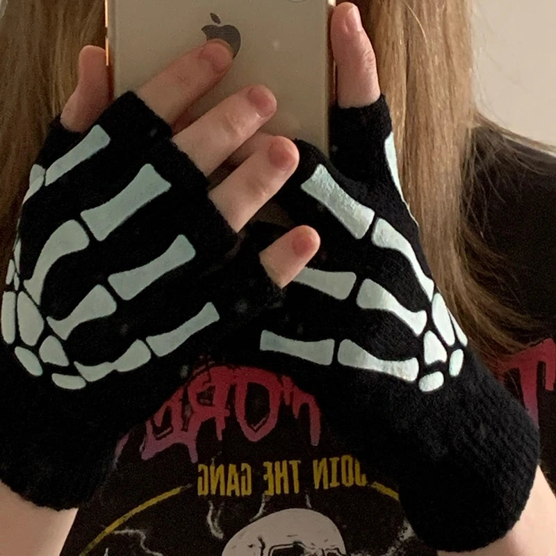 Skeleton Skull Half Finger Gloves (Glow In The Dark)