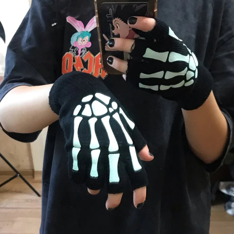 Skeleton Skull Half Finger Gloves (Glow In The Dark)