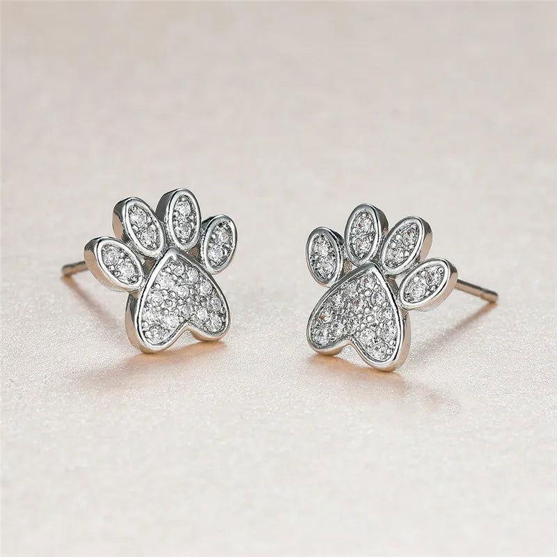 Heart Cat Paw Stud Earrings - The Pink Controller