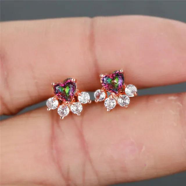 Heart Cat Paw Stud Earrings - The Pink Controller