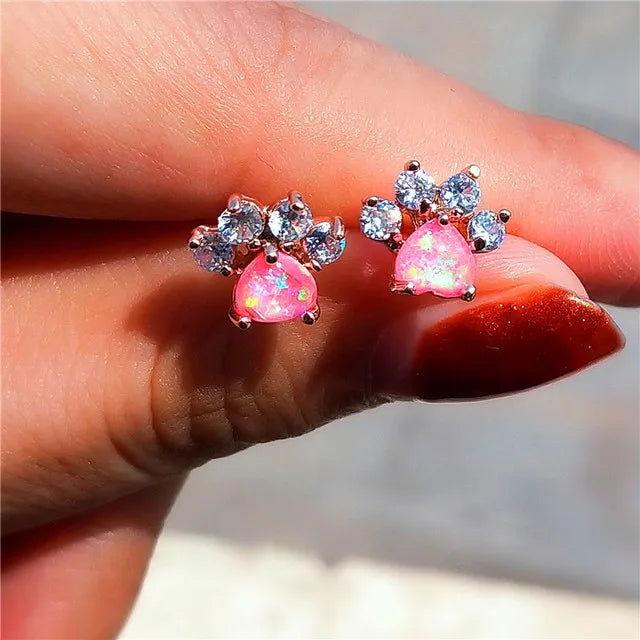 Heart Cat Paw Stud Earrings - The Pink Controller