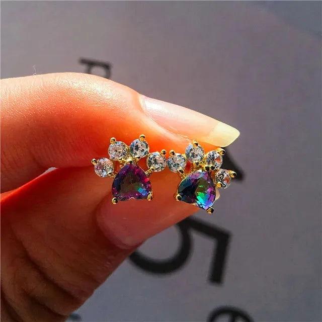 Heart Cat Paw Stud Earrings - The Pink Controller