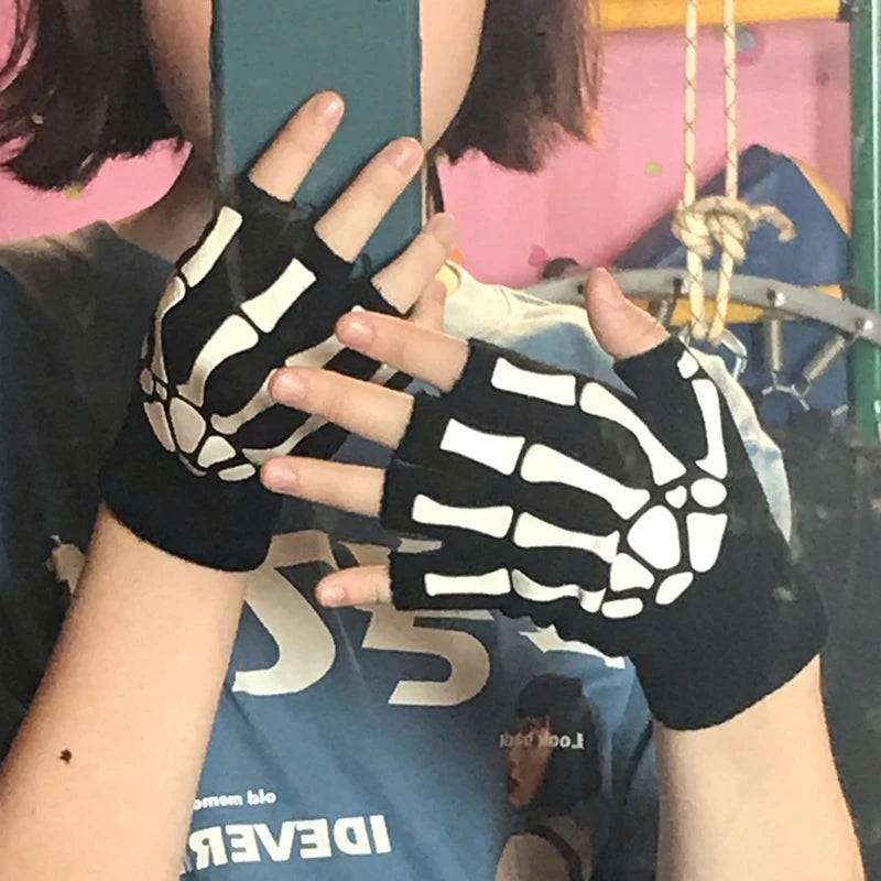 Skeleton Skull Half Finger Gloves (Glow In The Dark)