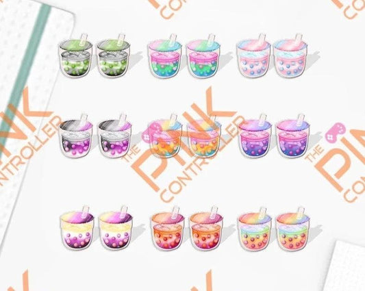 Boba Tea Acrylic Stud Earrings - The Pink Controller 