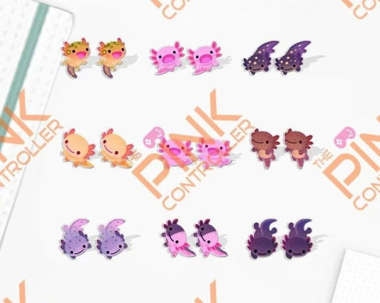 Happy Axolotl Acrylic Stud Earrings - The Pink Controller 
