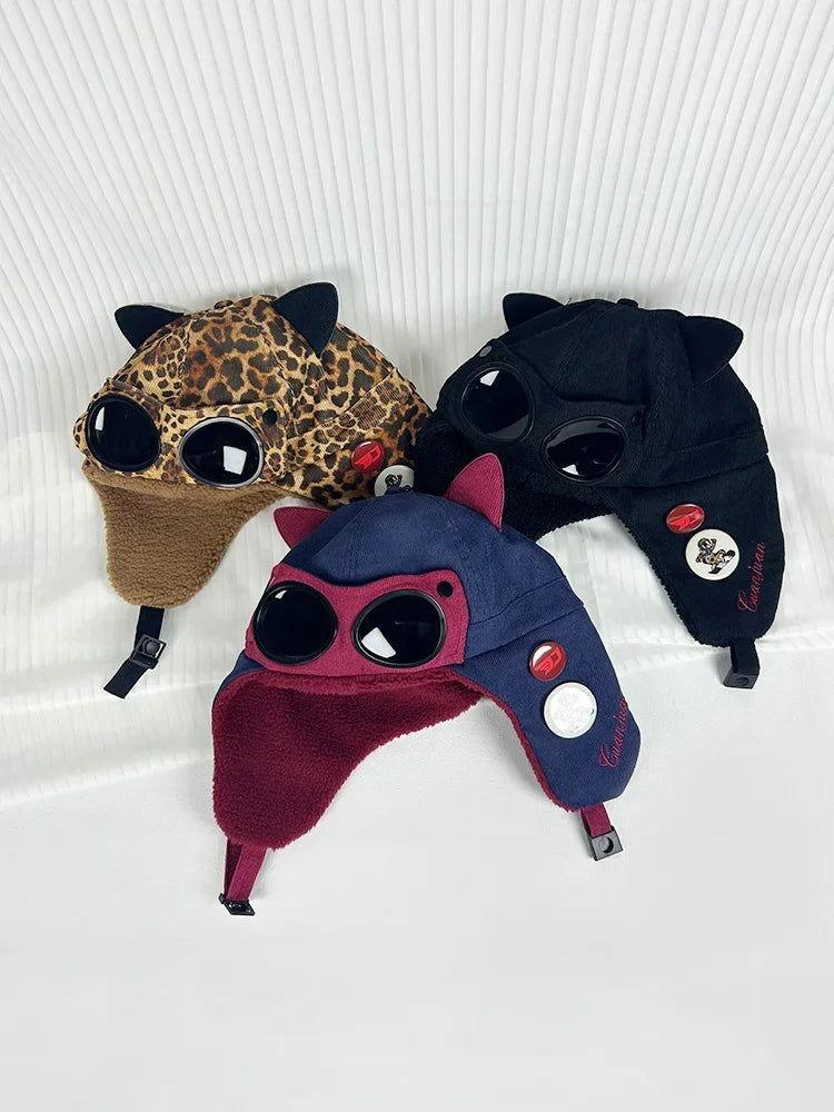 Kawaii Cat Ears Bomber Hat w/Sunglasses - The Pink Controller 