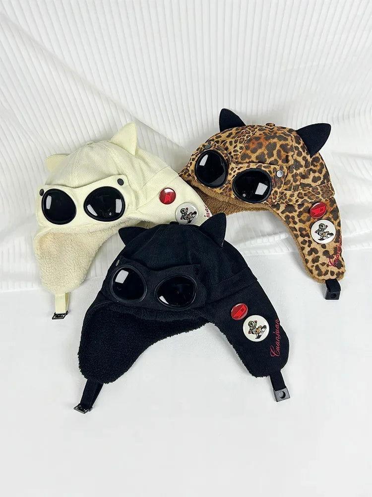 Kawaii Cat Ears Bomber Hat w/Sunglasses - The Pink Controller 