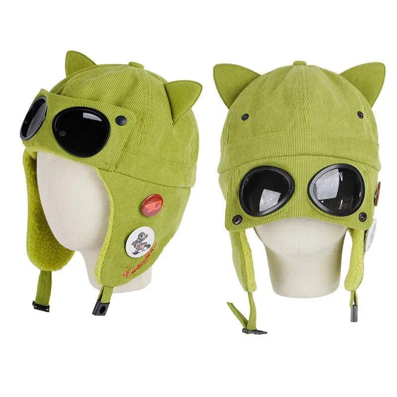 Kawaii Cat Ears Bomber Hat w/Sunglasses - The Pink Controller 