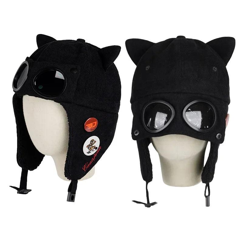 Kawaii Cat Ears Bomber Hat w/Sunglasses - The Pink Controller 