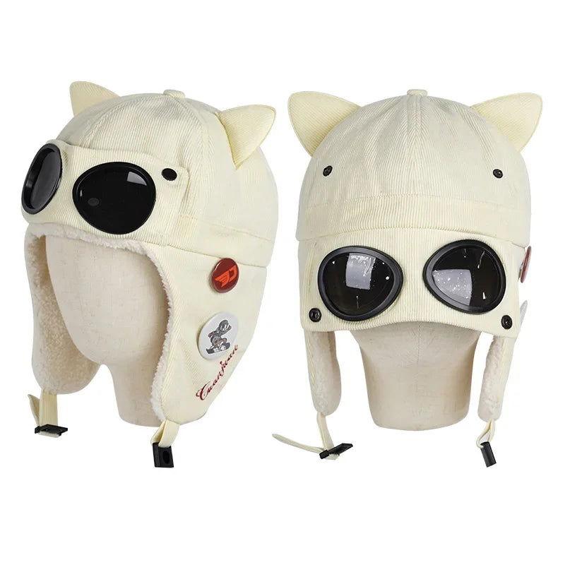 Kawaii Cat Ears Bomber Hat w/Sunglasses - The Pink Controller 