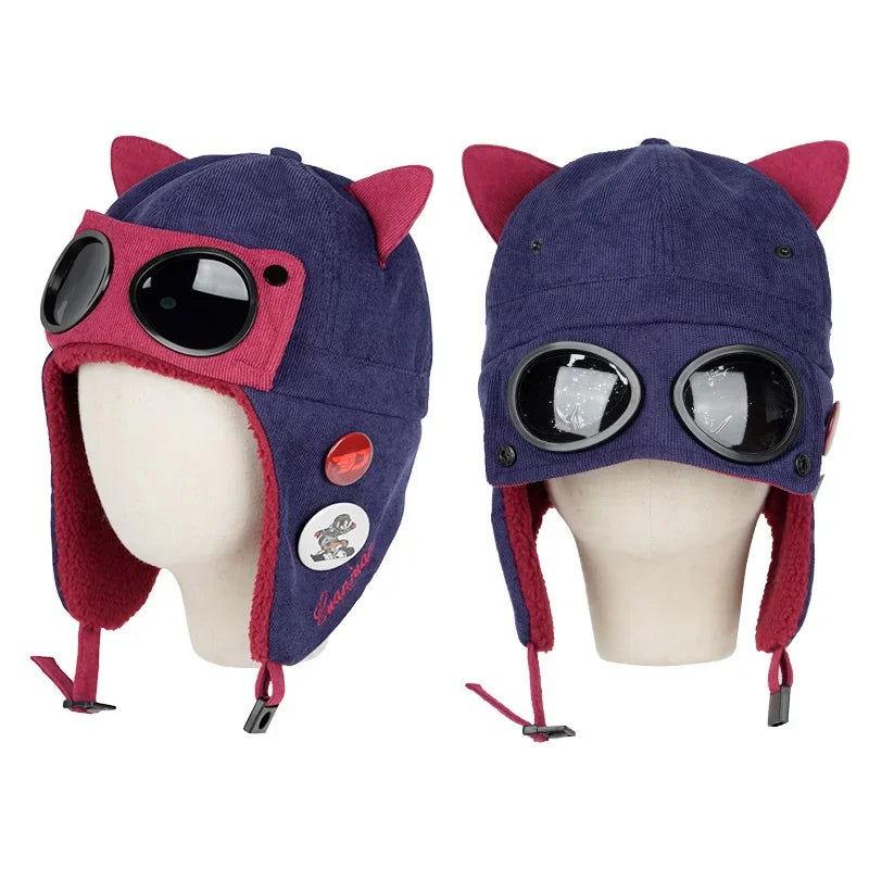 Kawaii Cat Ears Bomber Hat w/Sunglasses - The Pink Controller 
