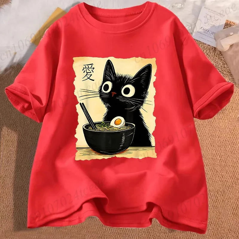 Kawaii Ramen Cat Tee - The Pink Controller 