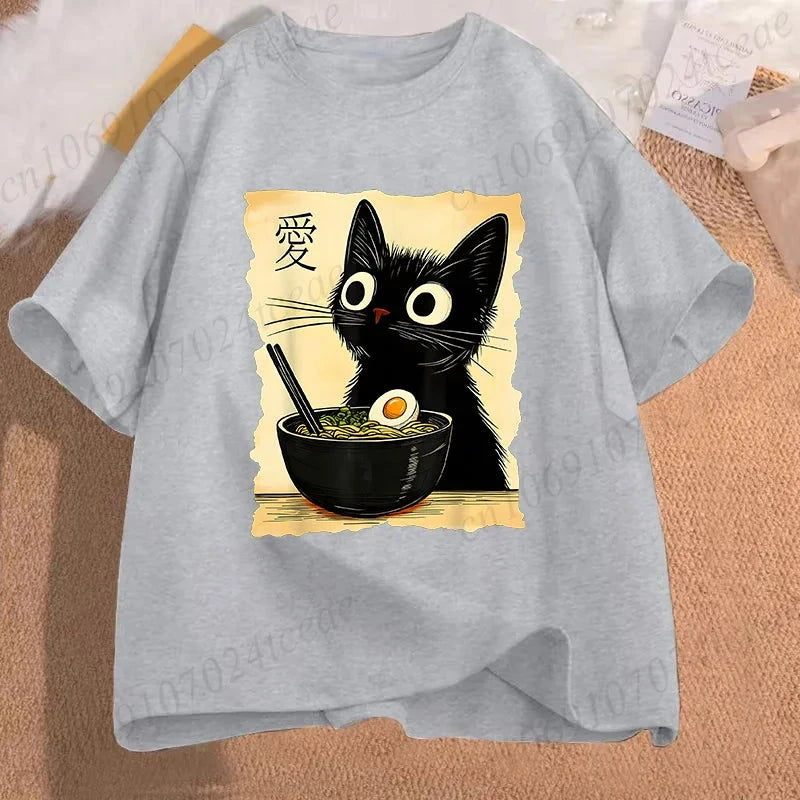 Kawaii Ramen Cat Tee - The Pink Controller 