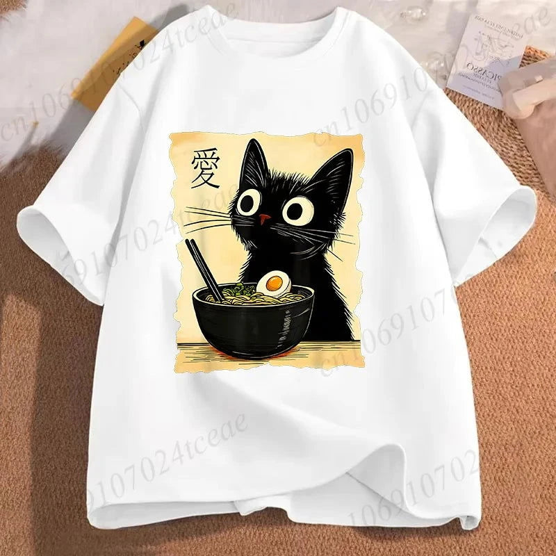 Kawaii Ramen Cat Tee - The Pink Controller 