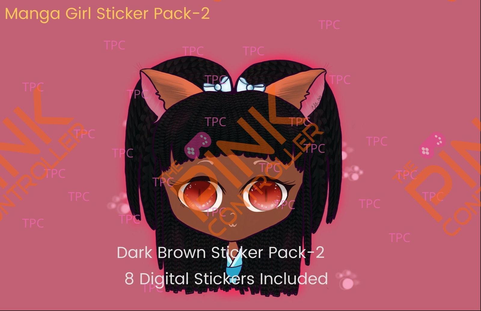 Manga Braids Girl Sticker Pack (Dark Brown Skin Tone)|Manga|Streamer|Twitch|BlackGirl Magic|Zinnia|DigitalSticker - The Pink Controller 