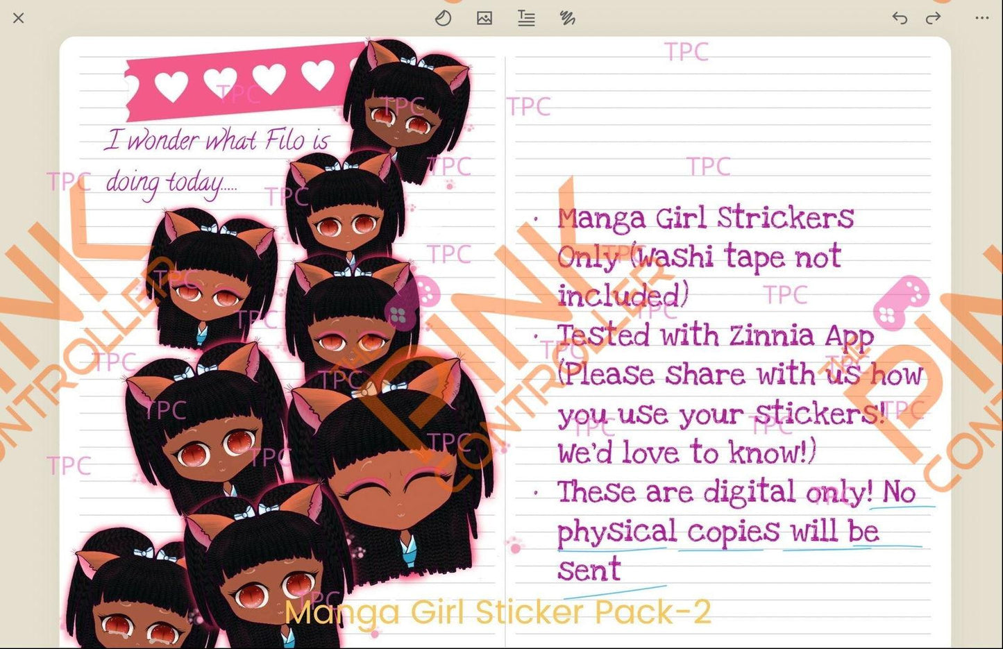 Manga Braids Girl Sticker Pack (Dark Brown Skin Tone)|Manga|Streamer|Twitch|BlackGirl Magic|Zinnia|DigitalSticker - The Pink Controller 