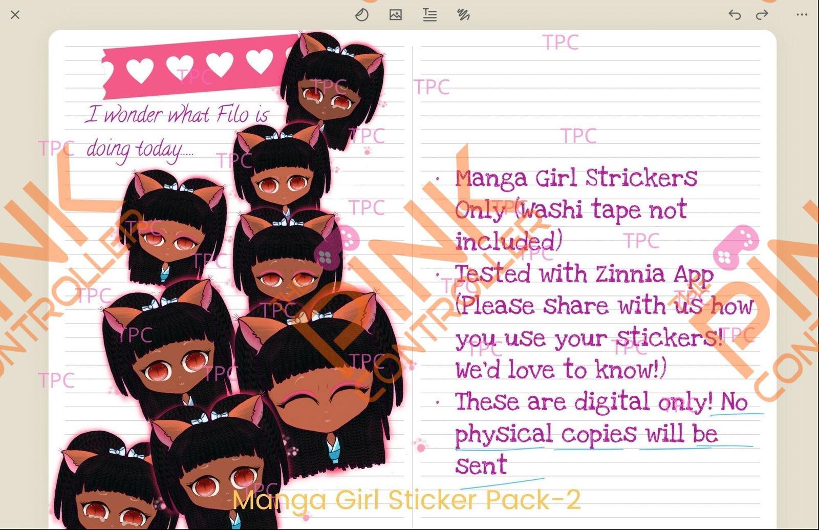 Manga Braids Girl Sticker Pack (Dark Brown Skin Tone)|Manga|Streamer|Twitch|BlackGirl Magic|Zinnia|DigitalSticker - The Pink Controller 