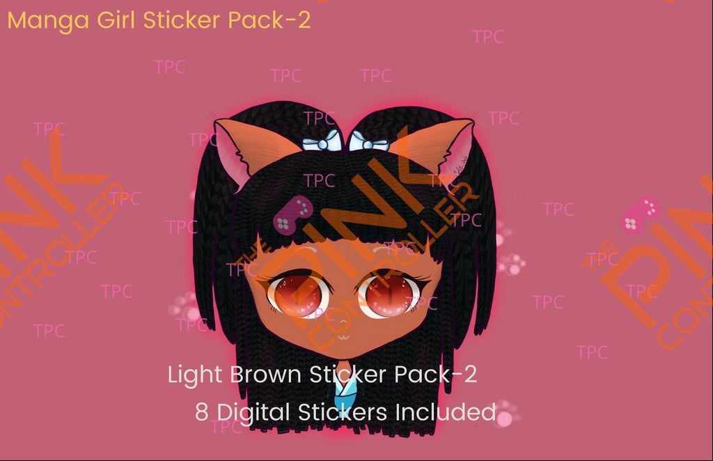 Manga Braids Girl Sticker Pack (Light Brown Skin Tone)|Manga|Streamer|Twitch|BlackGirl Magic|Zinnia|DigitalSticker - The Pink Controller 