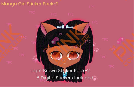 Manga Braids Girl Sticker Pack (Light Brown Skin Tone)|Manga|Streamer|Twitch|BlackGirl Magic|Zinnia|DigitalSticker - The Pink Controller 