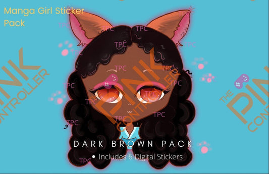 Manga Girl Sticker Pack (Dark Brown Skin Tone)|Manga|Streamer|Twitch|BlackGirl Magic|Zinnia|DigitalSticker - The Pink Controller 