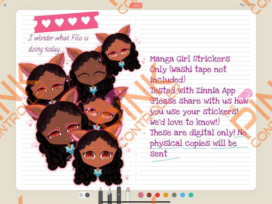 Manga Girl Sticker Pack (Dark Brown Skin Tone)|Manga|Streamer|Twitch|BlackGirl Magic|Zinnia|DigitalSticker - The Pink Controller 