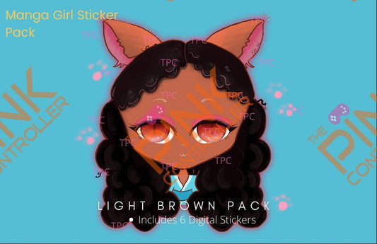 Manga Girl Sticker Pack (Light Brown Skin Tone)|Manga|Streamer|Twitch|BlackGirl Magic|Zinnia|DigitalSticker - The Pink Controller 