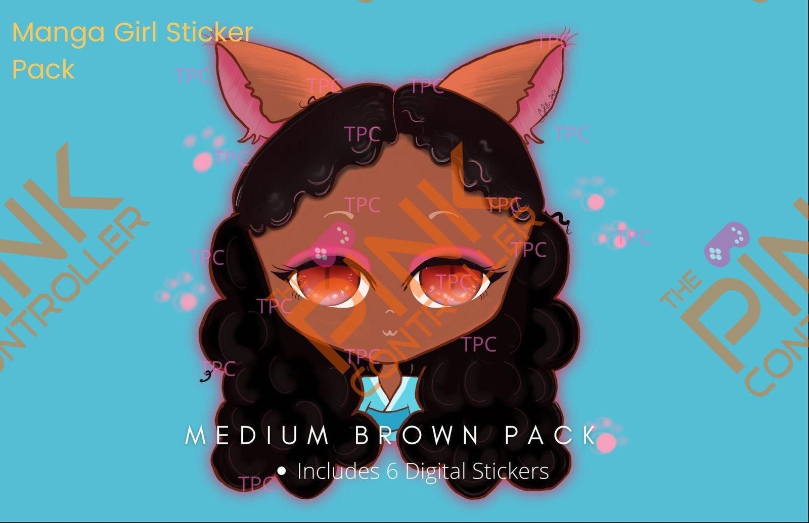 Manga Girl Sticker Pack (Medium Brown Skin Tone)|Manga|Streamer|Twitch|BlackGirl Magic|Zinnia|DigitalSticker - The Pink Controller
