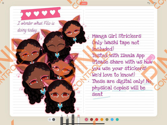 Manga Girl Sticker Pack (Medium Brown Skin Tone)|Manga|Streamer|Twitch|BlackGirl Magic|Zinnia|DigitalSticker - The Pink Controller 
