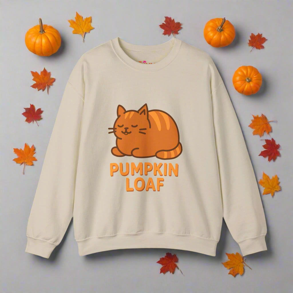 Pumpkin Loaf Crewneck Sweatshirt - Cozy Kitty Pumpkin Loaf Design - The Pink Controller 