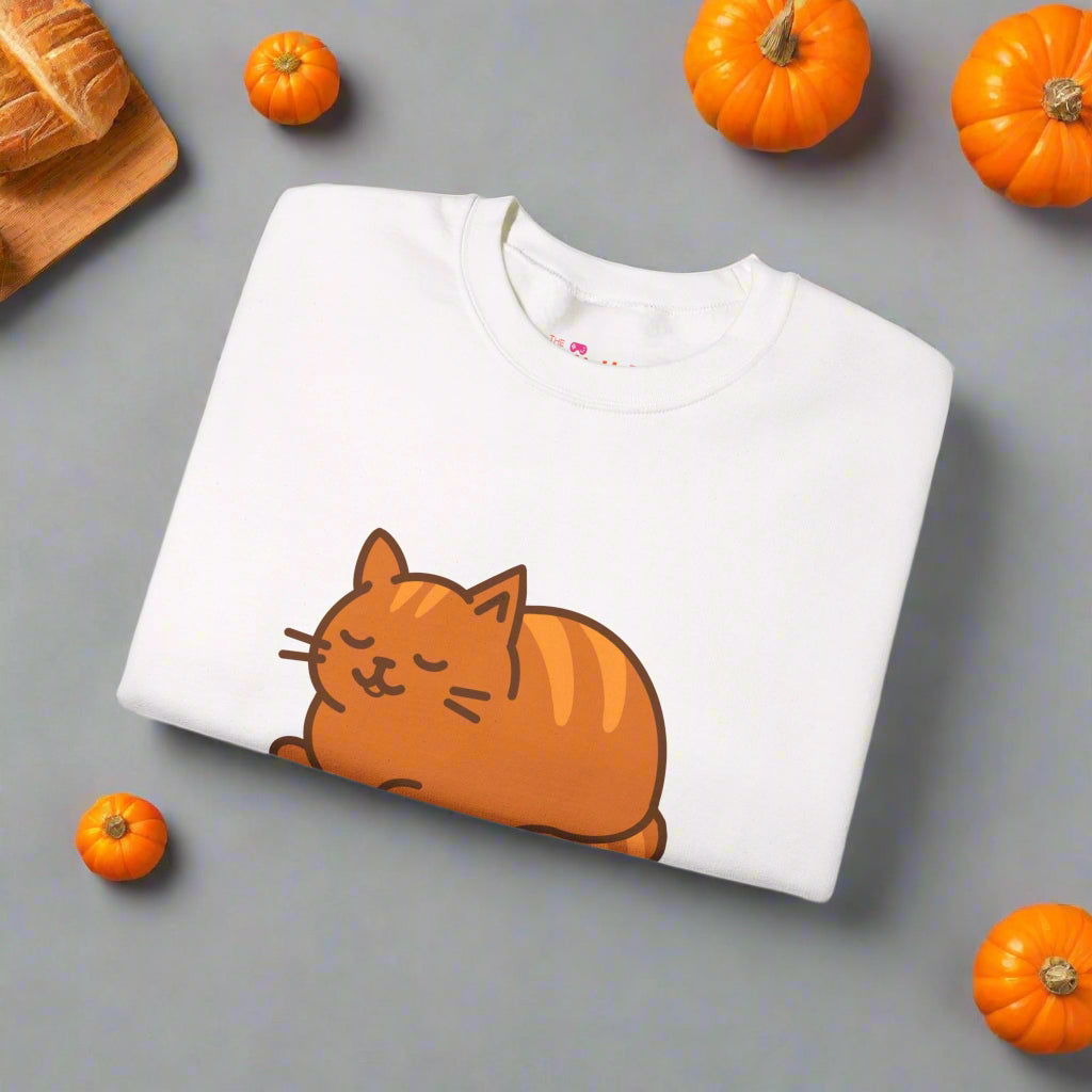 Pumpkin Loaf Crewneck Sweatshirt - Cozy Kitty Pumpkin Loaf Design - The Pink Controller 