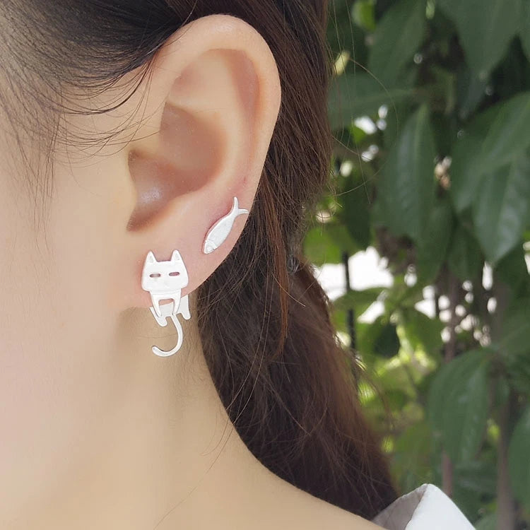 Sterling Silver Cat-Fish Stud Earrings