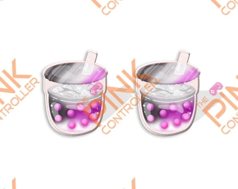 Boba Tea Acrylic Stud Earrings-Pink and Black2