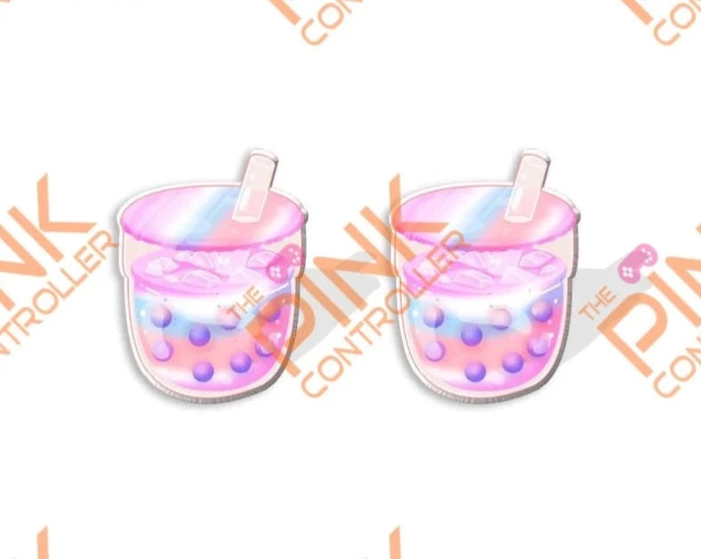 Boba Tea Acrylic Stud Earrings-Pink Blue and Purple