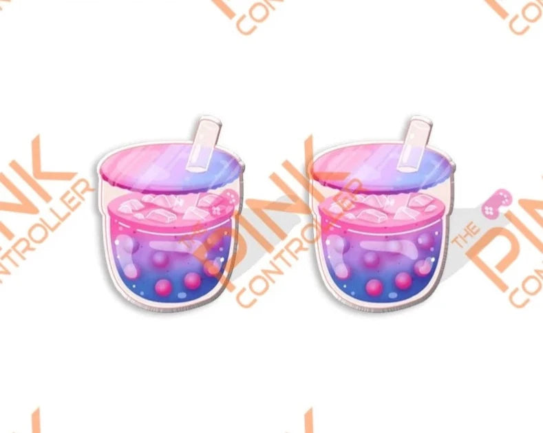 Boba Tea Acrylic Stud Earrings-Pink and Purple