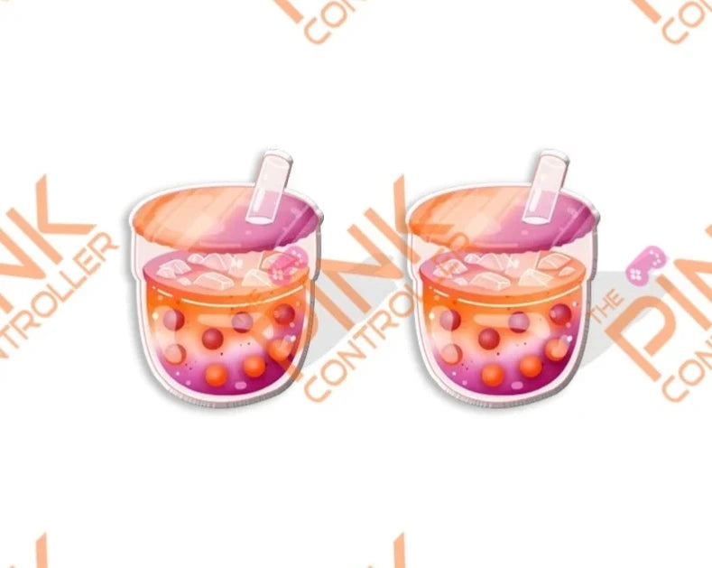 Boba Tea Acrylic Stud Earrings-Pink and Orange
