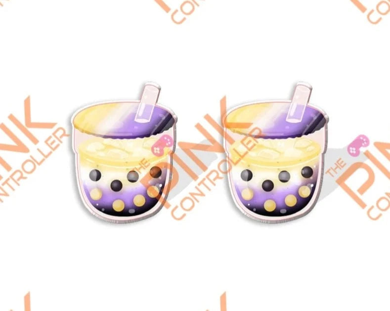 Boba Tea Acrylic Stud Earrings-Purple Black and Yellow 