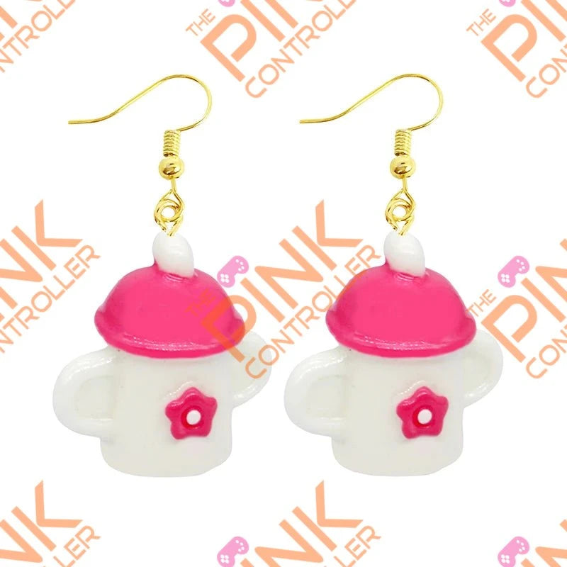 Spring Quirk Drop Earrings - Pink Teapot