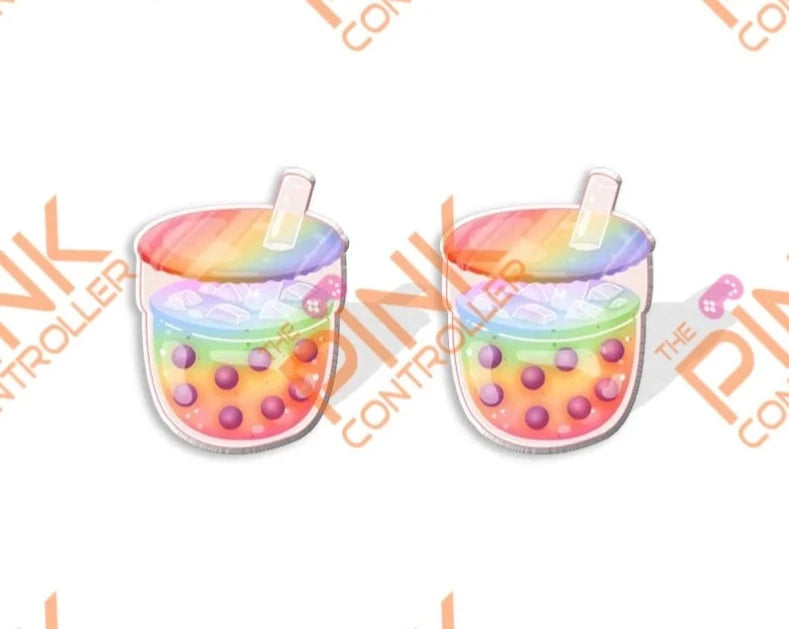 Boba Tea Acrylic Stud Earrings-Rainbow-Pink Bubbles
