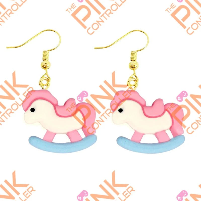 Spring Quirk Drop Earrings - Pink Rocking Horse