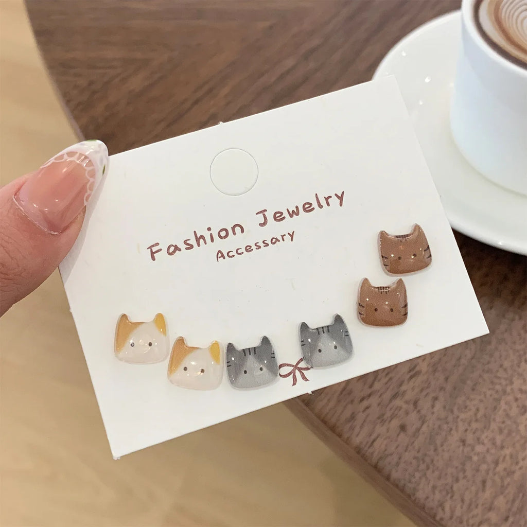 Cute Cat Stud Earrings 1-3pairs Sc27ebbae22c149138e8fa939a36eb14a7