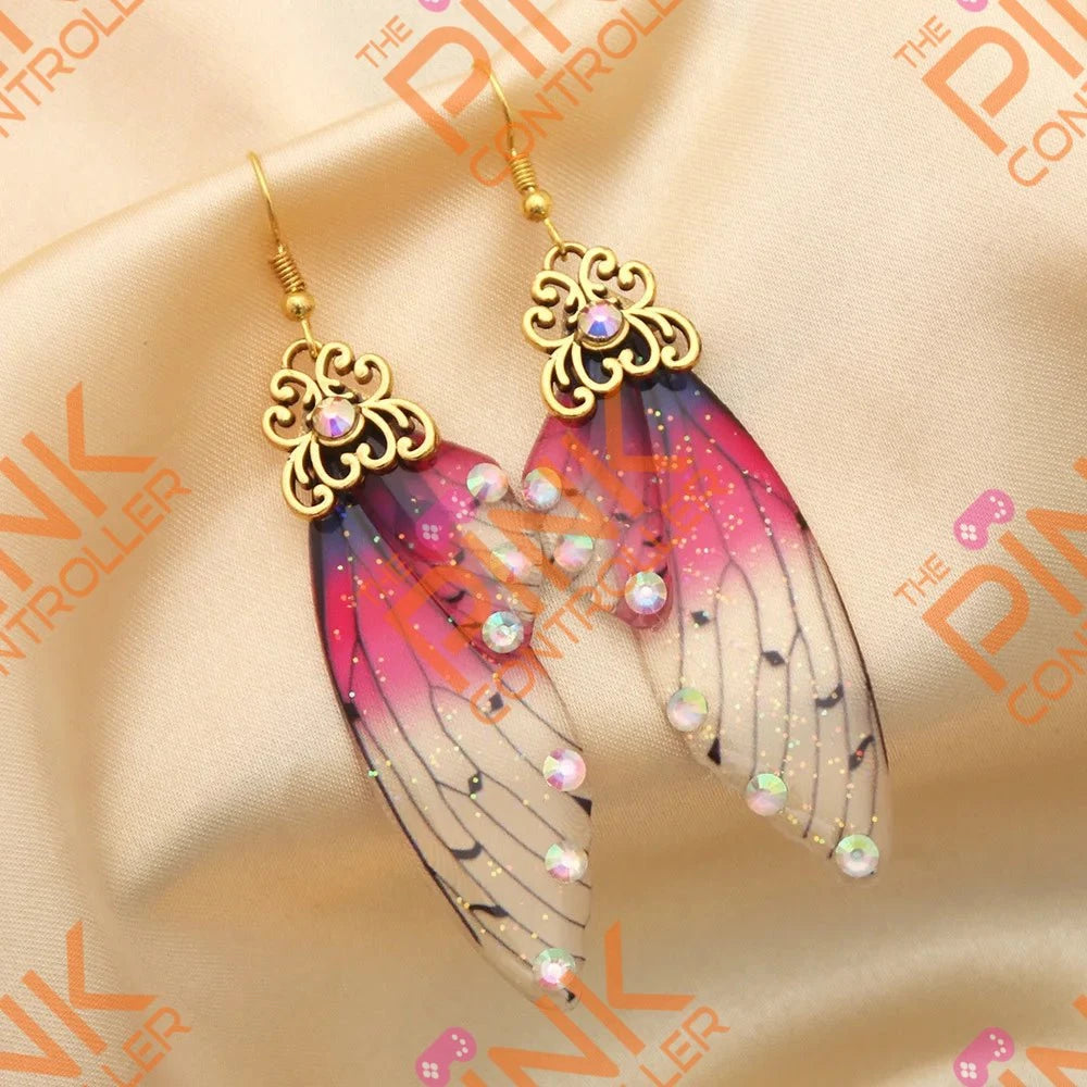 Demon Slayer Butterfly Earrings-pink-display 