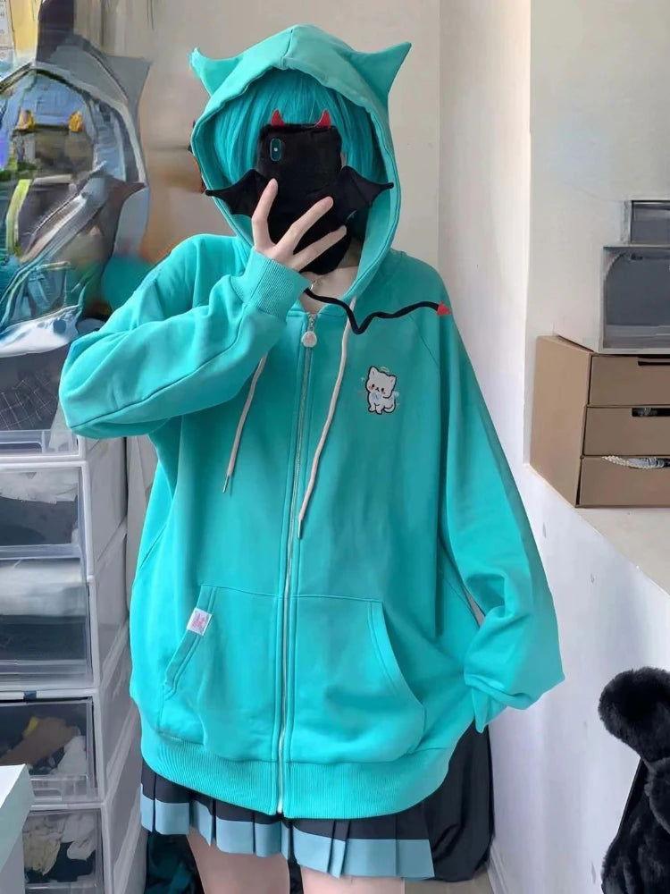 Zip Up Hooded Harajuku Jacket-The Pink Controller - The Pink Controller 