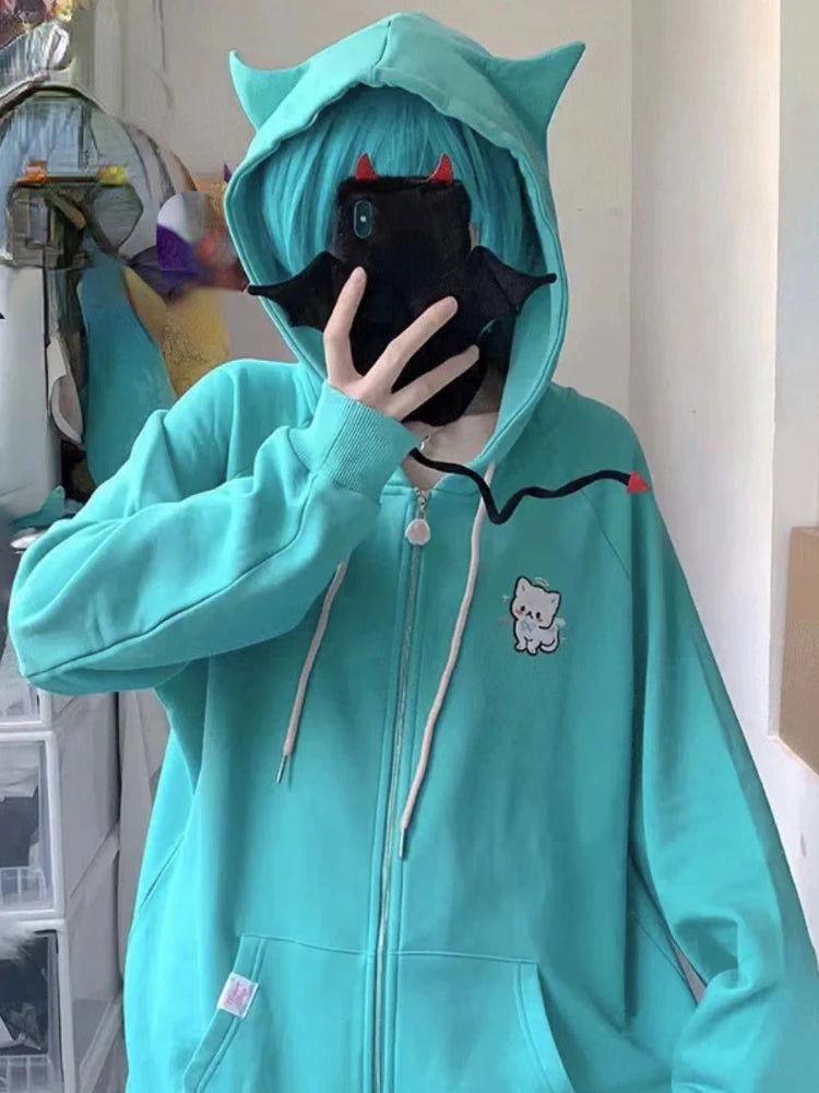Zip Up Hooded Harajuku Jacket-The Pink Controller - The Pink Controller 
