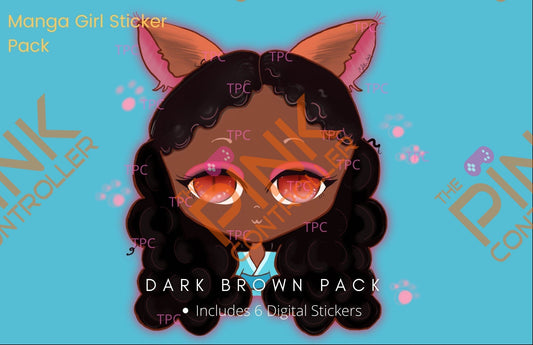 Manga Girl Sticker Pack (Dark Brown Skin Tone)|Manga|Streamer|Twitch|BlackGirl Magic|Zinnia|DigitalSticker